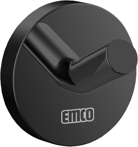 emco Round Haken zur Wandmontage I pflegeleichter Aufhänger aus Aluminium für ein Handtuch I eleganter Handtuchhaken zum Schrauben I schwarz matt