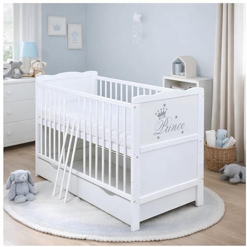 Baby Delux Babybett Kinderbett umbaubar Juniorbett Prince 120x60 Weiß mit Schublade