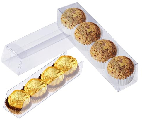 pakiper genomskinliga favoritlådor, chokladmakaron presentlådor med insatser, 50 st genomskinliga PET-plast presentlådor godiskakor presentlådor för jul, bröllop, baby födelsedagsfest 16 x 3,8 cm x