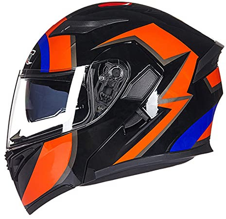 Integralhelme Flip-Up Mopedhelm Modular-Helm Rollerhelm Erwachsener Herren & Damen Klapphelm Sturzhelm Full-Face Motorcycle Helmet DOT/ECE-Zertifizierung Jet Helm,Orange 2,L
