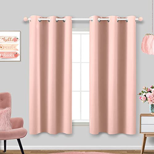 KOUFALL Dusty Pink Rose Curtains for Girls Room Decor 2 Panels Grommet Window Blackout Insulated Thermal Light Blocking Darkening Neutral Solid Curtain for Bedroom Nursery Soft Pale Blush 54 Length