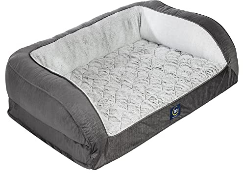 Serta Orthopedic Quilted Couch Dog Bed for Pets – Slate Gray (Large)