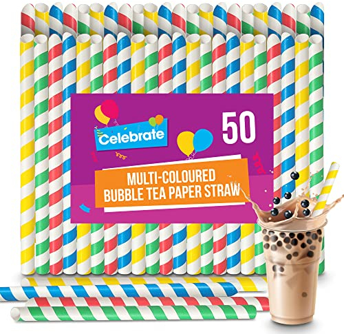 Lot de 50 pailles à thé colorées à bulles de 21 cm,Grandes pailles en papier épais qui ne seront pas détrempées,Grandes pailles Boba, pailles pour smoothie, pailles à thé à bulles