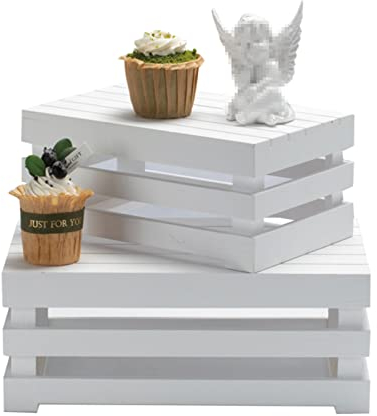 UPJAKS Soporte de madera para tartas de color blanco para magdalenas y postres, soporte elevador de buffet, bandeja de servir estilo europeo para el hogar y la boda