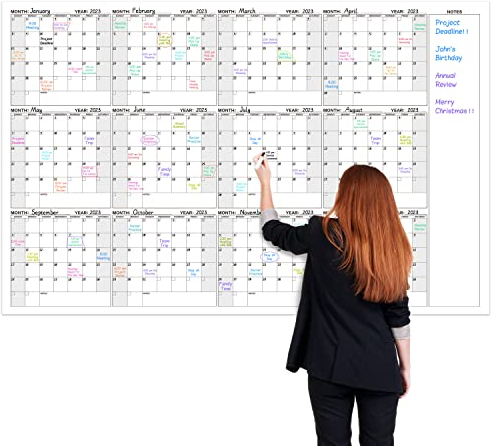 Großer trocken abwischbarer Kalender für die Wand – Jahreswandkalender, trocken abwischbar, 94 x 147,1 cm, 12 Monate undatiert, blanko, wiederverwendbarer laminierter Aufgaben-Organizer, ideal für