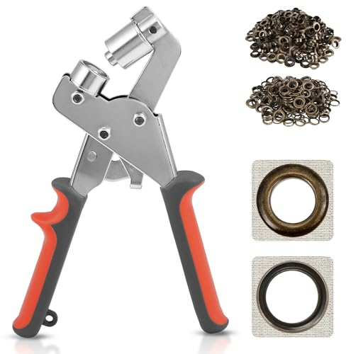 Dyna-Living Eyelet Punch Kit Hole Punch Pliers Grommet Machine Hand Press Tool with 500 Bronze Grommets of 3/8inch(10.5mm), Portable Metal Manual Grommet for Belts, Crafts, Rubber, Poster