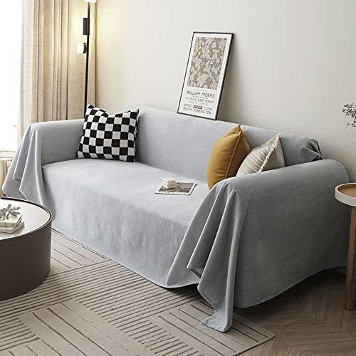 Homxi Sesselbezug 3 Sitzer,Sofa Universal Bezug Einfarbig Chenille Sofa Überwurf Handtuch Sofa Grau Bezug Sofa 180x350CM