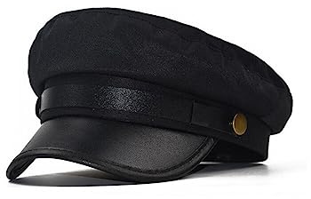 VASANA Schwarz Klassische Vintage Newsboy Cap Peaked Beret Chauffeur Hut Taxi Fahrer Kostüme Kapitän Sailor