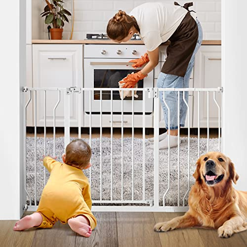 Ciays Baby Gate 29.5” to 53.1”, 30-in Height Extra Wide Dog Gate for Stairs, Doorways and House, Auto-Close Safety Metal Pet Gate for Dogs with Alarm, Pressure Mounted, White