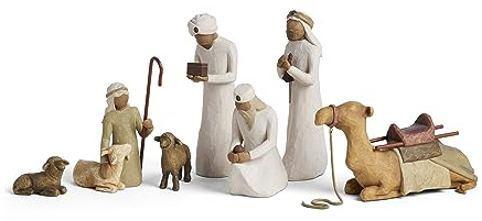 Willow Tree Nativity Accessory Figures with The Three Wisemen Plus Shepherd and Stable Animals 7-Piece Set