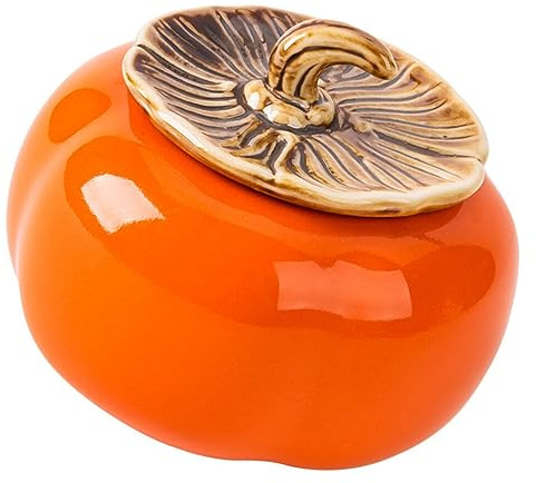 HEMOTON Ceramic Tea Canister Tea Tin Canister with Airtight Lids, Persimmon-Shap Kitchen Food Storage Container for Tea Bag Storage, Loose Tea Storage, Kitchen Storage Chinese Tea Tins