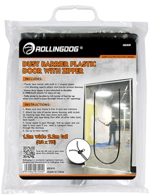 ROLLINGDOG Zipper Door Dust Barrier - Construction Plastic Zipper Door Cover for Wall and Room Temporary Painting Protection