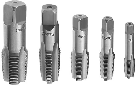 Be In Your Mind Lot de 5 tarauds cylindriques NPT à 60 degrés pour tuyaux filetés en acier de 1/8 1/4 3/8 1/2 3/4 NPT