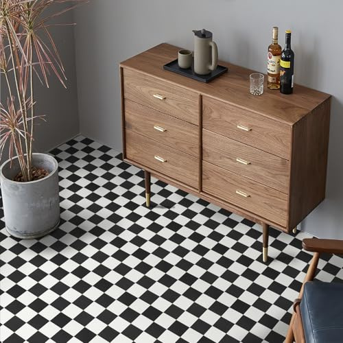 Peel and Stick Floor Tiles Self Adhesive Floor Tile Vinyl Flooring Waterproof, Black and White Effect for Bathroom Kitchen Bedroom, 30cmx30cm 8 Pcs(0.72㎡)