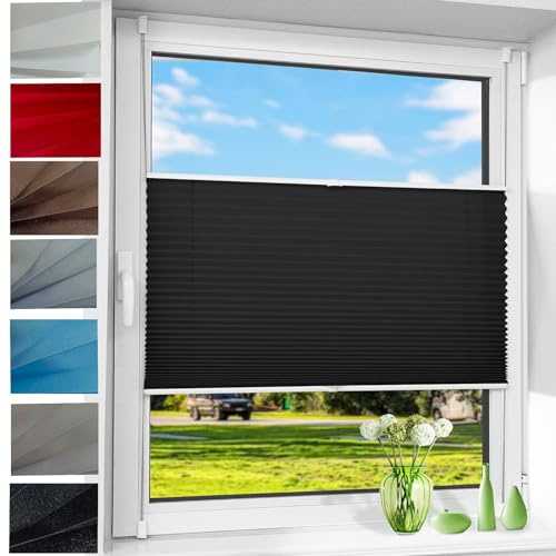 Plissee Klemmfix Klemmfix-Plissee 50 x 130 cm Blickdicht Sichtschutz Sonnenschutz Jalousie Rollos für Fenster und Tür, Rollo für Fenster & Tür für Fenster, Schwarz