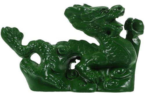 Kichvoe Chinesische Drachenstatue Aus Holz - Dekofigur Für Zuhause Büro Und Feng Shui Glücksbringer Kunstwerk Grüne Drachenornamente