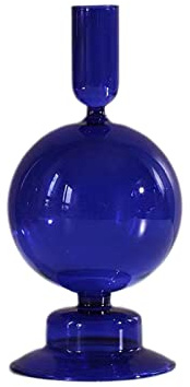 BestAlice Glas-Kerzenhalter, Bunte Glas-Kerzenhalter, Kerzenhalter, Gewellter Glas-Kerzenhalter, Eleganter Glas-Kerzenständer, Glasvasen für Zuhause, Party, Herzstück(Blau J)