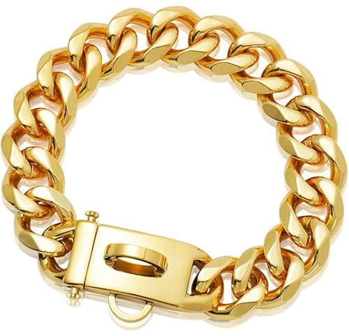 19mm Breite Goldenes Rostfreier Stahl Hundehalsband Metall Hundehalsband Hundekette Halsbänder Pet Training Walking Halsband(35cm)