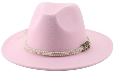 SOYNIA Fedora Trilby Filzhut Hut Hüte Für Damen Fedora Gefilzt Herrenhut Panama Lässig Vintage Western-Cowboy-Kette Breite Krempe