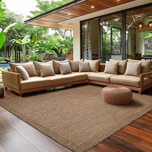 SIMPEX In- & Outdoor Teppich Wetterfest 120 x 170 cm Einfarbig Braun - Waschbar, Wasserfest, Pflegeleicht und Flachgewebe - Ideal für Balkon, Garten, Terrasse und als Küchenteppich