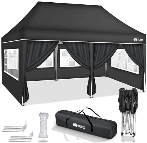 tillvex® Pavillon 3x6m Wasserdicht mit 6 Seitenteilen | Stabil & Winterfest | Pop-Up Faltpavillon Höhenverstellbar | Gartenzelt UV 50+ | Partyzelt Klappbar mit Tasche für Garten Camping Festival Party