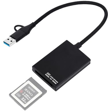 JJC Metall USB 3.0 XQD Kartenleser, USB C USB A Externer Kartenleser Schreiber Kompatibel mit Sony XQD-G/M Serie Speicherkarten, 5Gbps XQD Adapter für i-Phone 17 16 15 Android MacOS M1 M2 Windows
