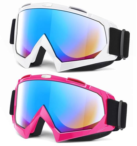 EasYoung Lot de 2 lunettes de ski pour adultes - Lunettes de snowboard pour jeunes, adolescents, hommes et femmes - Lunettes de motoneige à vue large