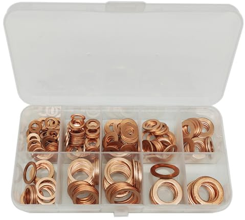 GTIWUNG 200 Stück Kupferdichtringe Kupfer, Solid Copper Massiv-Kupfer Dichtungssatz, 9 Größen Kupferscheiben Kupferdichtringe Sortiment Kit, einschließlich M5 M6 M8 M10 M12 M14