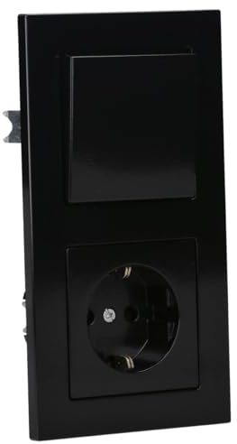 Jung Serie A Komplett-Set Schwarz: A1520KISW SCHUKO® Steckdose mit Berührungsschutz + A590SW Wippe + 506U Wippschalter Universal Aus-Wechsel + AC582SW Rahmen 2fach