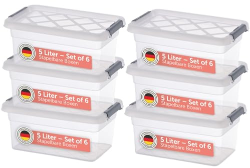 Blumtal Aufbewahrungsbox mit Deckel 5L aus Kunststoff - Aufbewahrungsboxen 28x19x12,5 cm - Boxen Aufbewahrung aus 100% Neumaterial - Plastikbox mit Deckel & Verschlussclip - Plastikbox 6er Set