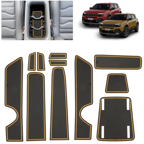 BSTW Auto Antirutschmatten für Jeep Avenger SUV (2023-2025 2026) | Originalgetreue Gummi Matte für Mittelkonsole, Getränkehalter & Türmulden | Passend für Jeep Avenger EV, Hybrid, 4x4, 4XE (Gelb)
