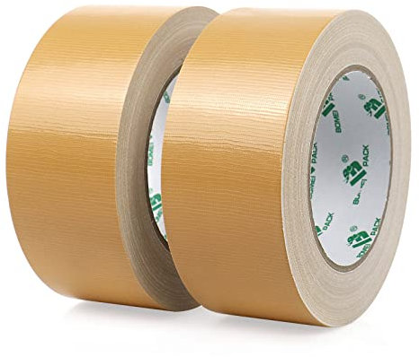 BOMEI PACK Nastro Adesivo Americano, Nastro telato rinforzato per riparazioni o decorazioni, Nastro americano impermeabile per tubature, scarichi e condotti, rotolo 2Pz 50mm x 30yards giallo (MARRONE)