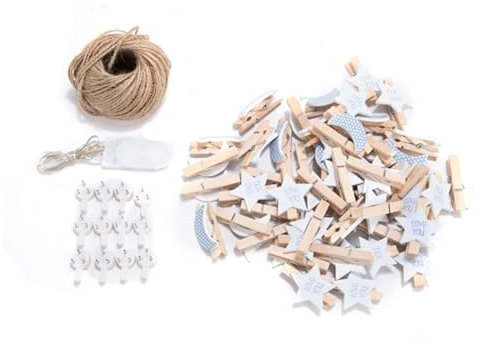 IMIKEYA Lot de 50 Pinces à Linge en Lumineuses avec Ficelle Crochets Anti-Traces pour Décoration de Photos Art et