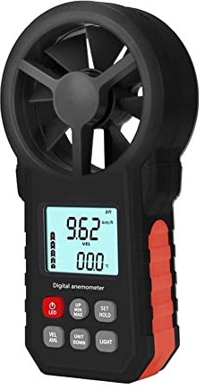 Anémomètre numérique portatif pour mesurer la Vitesse du Vent et la température avec rétroéclairage et valeurs Max/Min/AVG pour la Prise de Vue et la Mesure de l'installation CVC