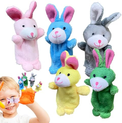 Mossette a dita, pupazzi per le dita degli animali | Set di giocattoli per le dita di coniglio peluche 5,pupazzi animali simpatici in peluche per spettacoli, di gioco, scuole, compleanno