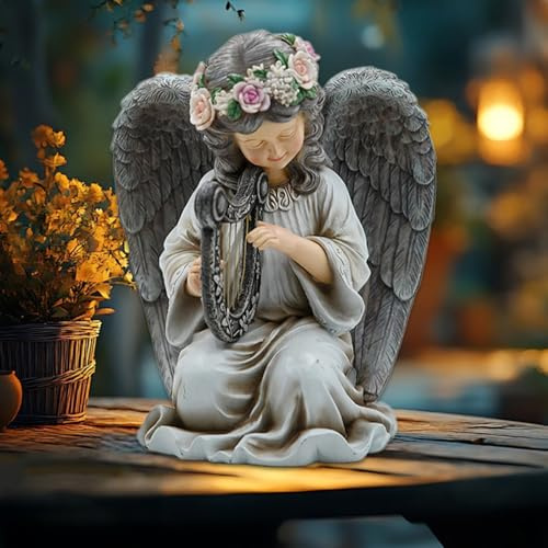 HOVCEH Engel Gartenfiguren, 20.5cm Solar Engel Gartenstatuen, LED FairyEngel Figur, Gartenfiguren für Draußen WetterfestEngel,Gartenstatue Geschenke für Außen Garten Balkon Gartendeko (Stil 2)