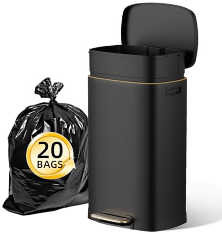 KSSKSS Cubo de Basura para Cocina, 50 Litros, Acero Inoxidable, con Pedal y Tapa de Cierre Suave, Cubo Interior Extraíble, Rectangular, Negro