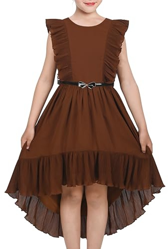 Sunny Fashion Girls Dress Coffee Ruffle Butterfly High Low Irregular Hem Sweet Birthday Party Age 10 Years