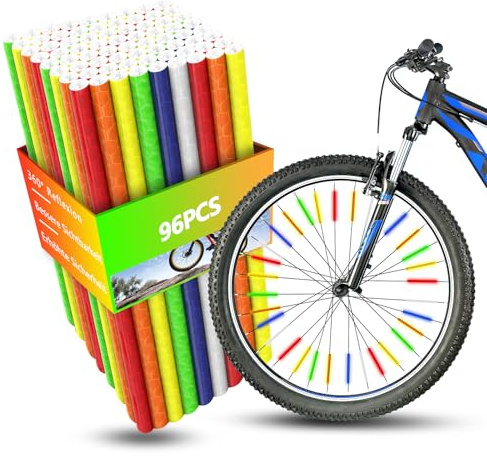 JETOP 96 stycken ekreflektorer, cykel, 360° synlighet, reflektorer för barn och vuxna, färgglada cykelreflektorer, ekrar, 75 mm, vattentät, lämplig för elcyklar, mountainbikes