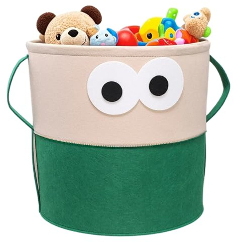 KASESSS Spielzeugkorb Mit Griffen Filz Aufbewahrungskorb Kinder Faltbar Spielzeug Aufbewahrung, SüßEs Design Spielzeugkiste FüR Spielzeug Kleidung BüCher Schlafzimmer WäSchekorb Kinder 35x35cm GrüN