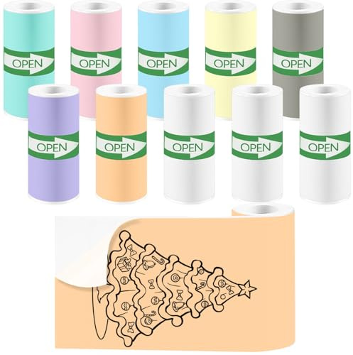 MIARALA 10 Rolls Colorful Mini Thermal Printer Sticker Paper, 57x25mm, High-Contrast Sticker Paper for Mini Pocket Printer, BPA-Free