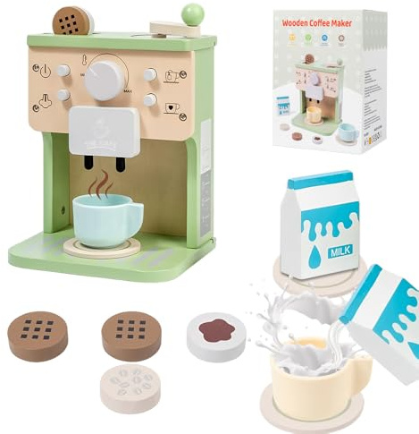 Mineup Machine a Cafe Enfant, Machine à café en Bois pour Enfants avec Moulin, Machine à Café pour Enfants, Cuisine de Jeu en Bois, Cadeaux éducatifs pour garçons et Filles à partir de 3 Ans