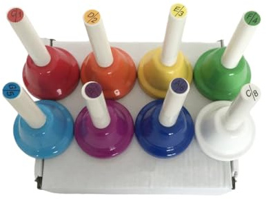 Handglocken-Set mit 8 Noten, bunte Handglocken, Musikglocken, Percussion-Instrument