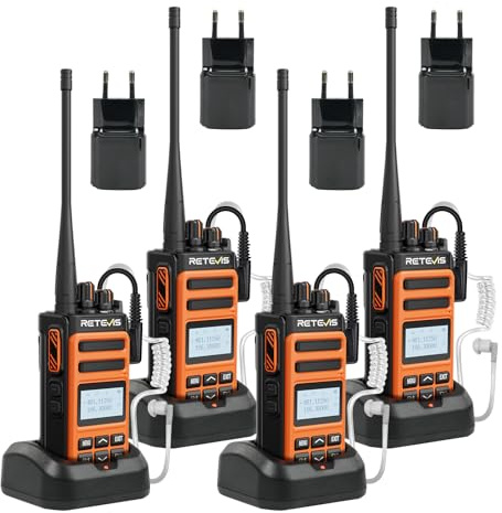 Retevis C66B Dubbelbands amatörradio, snabbladdande walkie-talkies med lång räckvidd, brusreducering, nödlarm, professionella tvåvägsradioapparater för restauranger, hotell (orange, 4 st)
