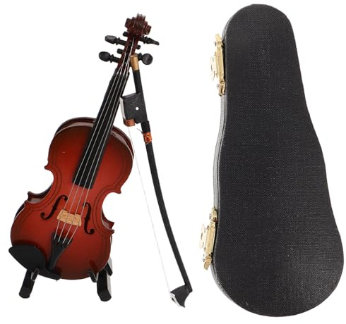 KONTONTY Miniatura Violino in Legno con e Supporto in Custodia Realistica Strumento Musicale da Tavolo Decorazione per Ufficio e Casa