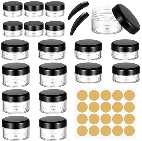 18 Stk Cremedosen zum Befüllen 5ml 10ml 15ml Creme Behälter, Salbendosen Salbentiegel, Kunststoff Cremetiegel mit Deckel, Kleine Döschen für Kosmetik Lippenbalsam Behälter + 2 Spatel/20 Etiketten