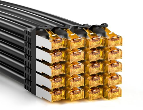 iwillink 20 x 0,25 m patchkabel CAT 7, LAN kabel kort (10 Gbps, S/FTP PIMF skärm, koppar), kompatibel med CAT7 CAT6a CAT6 Patchpanel/DSL-switch/router/modem – svart