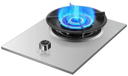 Cuisinière À Gaz Portative, Flamme Tourbillonnante Double Couche De 5,0 KW, Support Casseroles En Fonte Verre Trempé, Avec Protection Contre Les Flammes, Compatible Sources GPL/NG(Silver,NG)