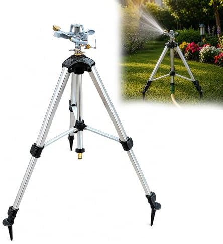 GARDENIX Einstellbarer Aluminium Stativ Schlagregner für Rasen und Garten, Einstellbare Höhe Sprinklerständer mit stabilen Erdspießen, Spike Füße