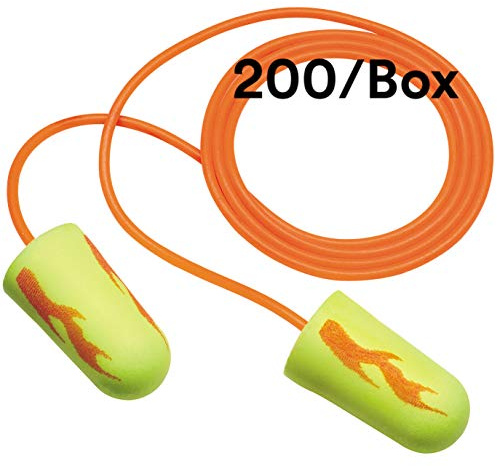 3M Ear Plugs, Pack of 200, E-A-Rsoft Yellow Neon Blasts 311-1252, Corded, Disposable, Foam, NRR 33, Drilling, Grinding, Machining, Sawing, Sanding, Welding, 1/Poly Bag